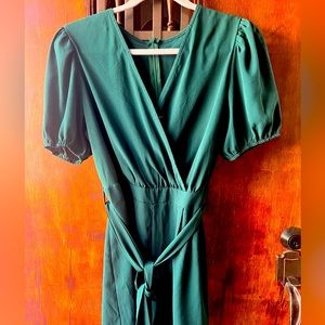 Emerald green belted romper shirt jumpsuit size large